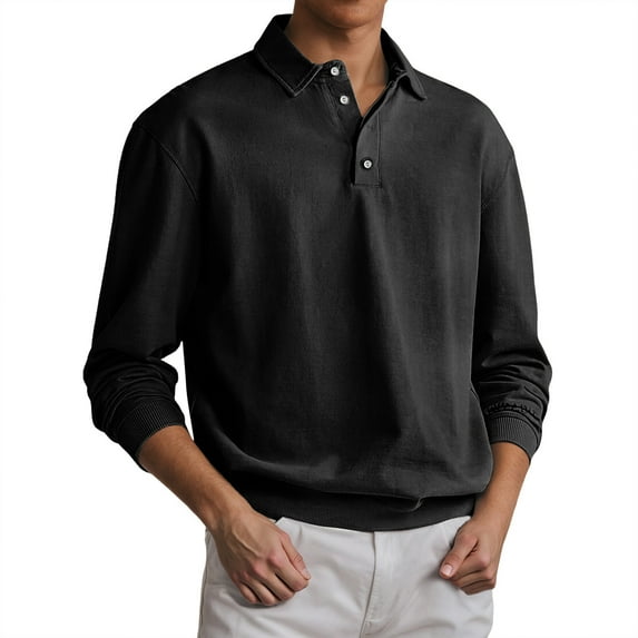 Afdoent Men's Polo Shirt Male Casual Long Sleeve Shirt Solid Color Casual Buttons Lapel Shirt Male Thin Tops Bottoming Shirt Comfortable