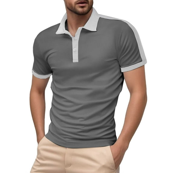Afdoent Men's Polo Shirt Male Spring Summer Fashion Casual Short Sleeve Color Shirt Color Block Lapel Shirt Comfortable