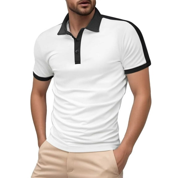 Afdoent Men's Polo Shirt Male Spring Summer Fashion Casual Short Sleeve Color Shirt Color Block Lapel Shirt Comfortable