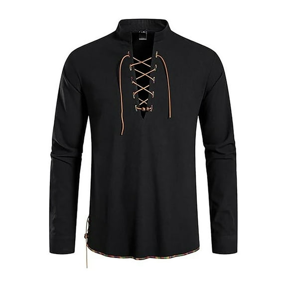 Afdoent Men's Polo Shirts 2025 Male Long Sleeve Beach Shirt With Stand Collar Lightweight Linen Blend Leisure Shirt For Summer Outdoor Boho Style Breathable