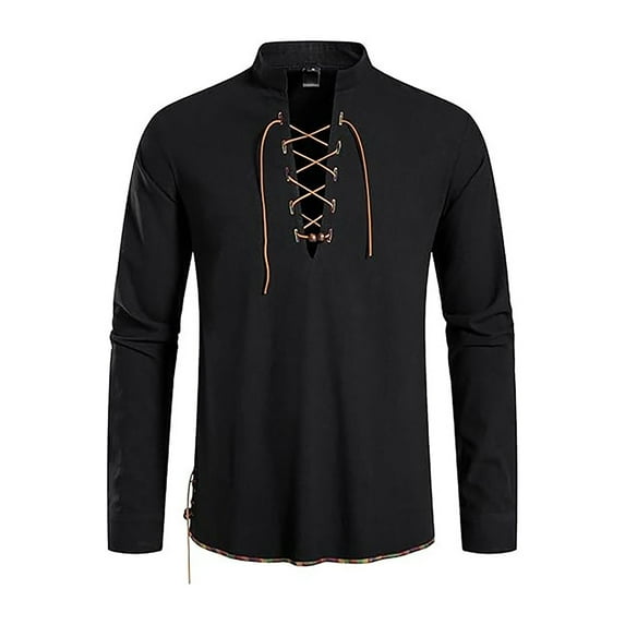 Afdoent Men's Polo Shirts 2025 Male Long Sleeve Beach Shirt With Stand Collar Lightweight Linen Blend Leisure Shirt For Summer Outdoor Boho Style Casual Bussiness