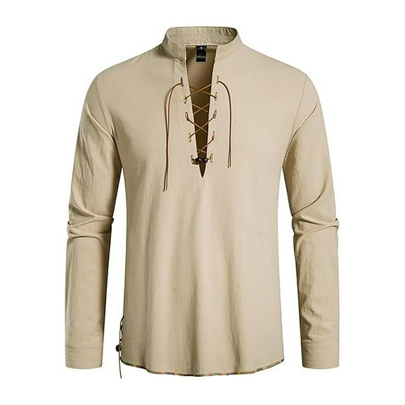 Afdoent Men's Polo Shirts 2025 Male Long Sleeve Beach Shirt With Stand Collar Lightweight Linen Blend Leisure Shirt For Summer Outdoor Boho Style Casual Bussiness