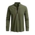 thumbnail image 1 of Afdoent Men's Polo Shirts 2025 Male Long Sleeve Beach Shirt With Stand Collar Lightweight Linen Blend Leisure Shirt For Summer Outdoor Boho Style Casual Bussiness, 1 of 5
