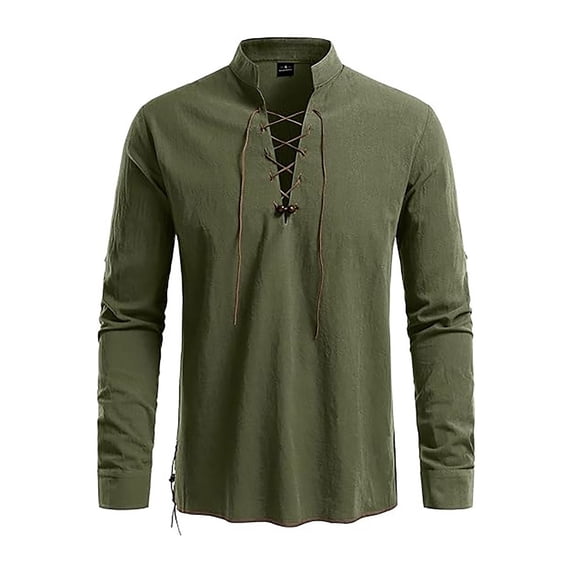 Afdoent Men's Polo Shirts 2025 Male Long Sleeve Beach Shirt With Stand Collar Lightweight Linen Blend Leisure Shirt For Summer Outdoor Boho Style Casual Bussiness