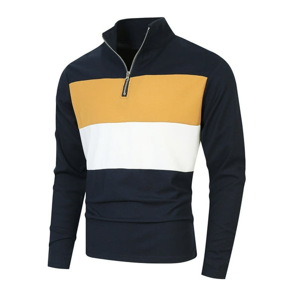 Afdoent Men's Polo Shirts 2025 New Zipper Long Sleeve Trend Color Block Temperament Pullover Breathable