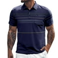 thumbnail image 1 of Afdoent Men's Polo Shirts Color Block Striped Lapel Button Open Neck Pocket Top For Male Loose Comfortable Trendy Business Short Sleeve Shirt Casual Bussiness, 1 of 1