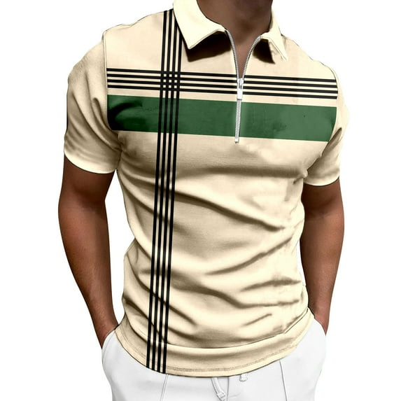 Afdoent Men's Polo Shirts Male Leisure Fashion Striped Color Block Short Sleeve Shirt Top Breathable