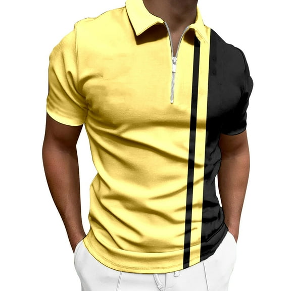 Afdoent Men's Polo Shirts Male Leisure Fashion Striped Color Block Short Sleeve Shirt Top Casual Bussiness