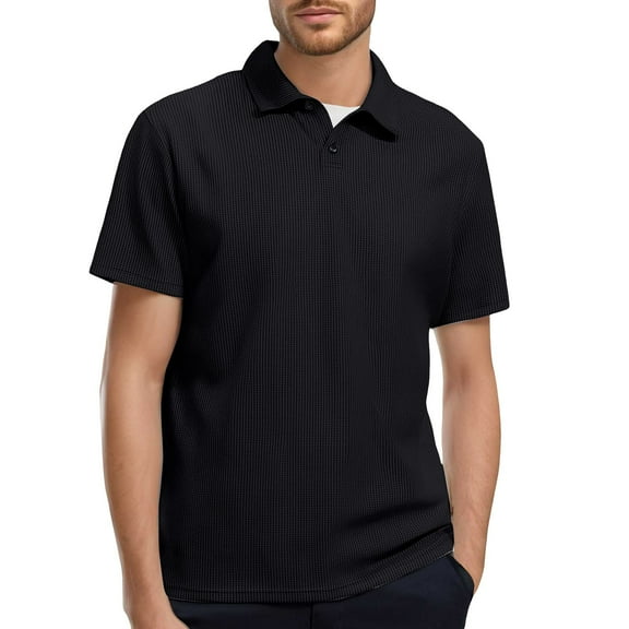 Afdoent Men's Polo Shirts Male Spring Summer Fashion Solid Color Shirt With Plaid Lapel Short Sleeve Polo Shirt Breathable