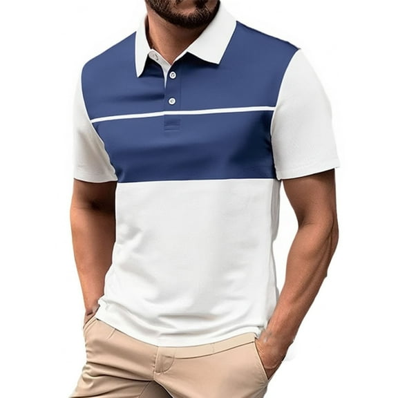 Afdoent Men's Polo Shirts Male Summer Short Sleeve Lapel Polo Shirt Blue White Striped Shirt Breathable