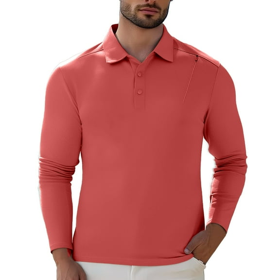 Afdoent Men's Polo Shirts Solid Color Lapel Button Open Collar Sports Base Shirt For Male Leisure Loose Comfortable Trendy Business Long Sleeve Shirt Casual Bussiness