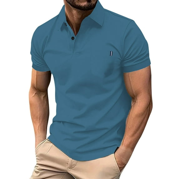 Afdoent Men's Polo Shirts Solid Color Versatile Male Leisure Loose Collar Button Open Collar Ribbed Sports Short Sleeve Shirt Casual Bussiness