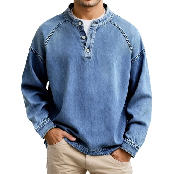 Afdoent Men's Polo Shirts Timeless Washed Long Sleeve Shirt For With Classic Crew Neck And Button Placket Vacation Beach Shirts