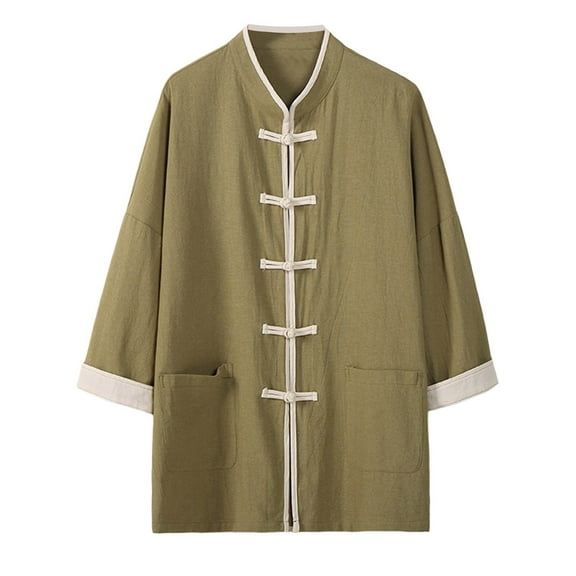 Afdoent Men's Shirts 2025 Summer New Male Linen 3/4 Sleeve Shirt Classic Fit