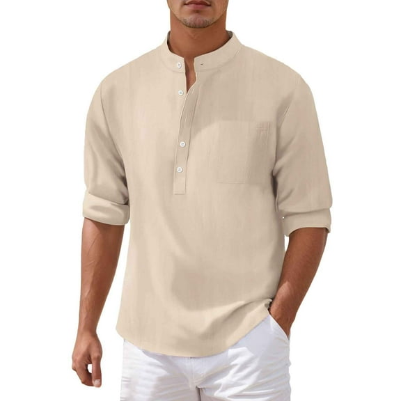 Afdoent Men's Shirts Male Casual Slim Fit Stand Collar With Chest Pocket For Everyday Wear Casual Vacation Top