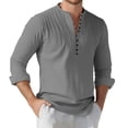 thumbnail image 1 of Afdoent Men's Shirts Male Fashion Neckline Button Solid Color Business Casual Long Sleeve Shirt Spring Summer Collar Fold Top Classic Fit, 1 of 4