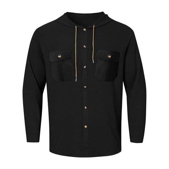 Afdoent Men's Shirts Male Long Sleeve Shirt Casual Solid Color Holiday Cardigan Hooded Shirts Tops Beach Vacation Shirt