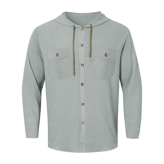Afdoent Men's Shirts Male Long Sleeve Shirt Casual Solid Color Holiday Cardigan Hooded Shirts Tops Vacation Summer Beach Shirts