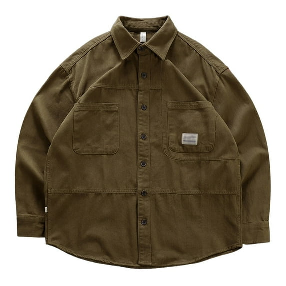 Afdoent Men's Shirts Male Loose Fit Casual Work Jacket With A Shirt Style Design Long Sleeve For Spring Autumn Wear Classic Fit Summer Tops