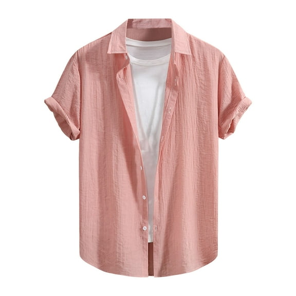 Afdoent Men's Shirts Male Summer Fashion Casual Style Solid Color Short Sleeve Shirt Casual Vacation Top