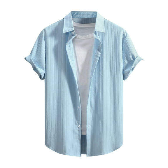 Afdoent Men's Shirts Male Summer Fashion Casual Style Solid Color Short Sleeve Shirt Classic Fit