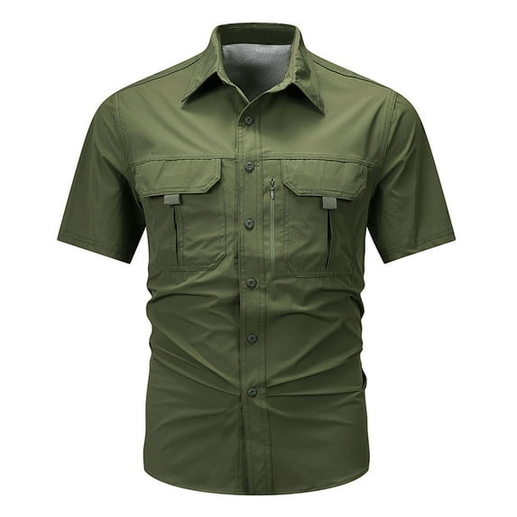 Afdoent Men's Shirts Male Summer Solid Color Outdoor Casual Style With Pocket Thin Short Sleeve Shirt Beach Vacation Shirt