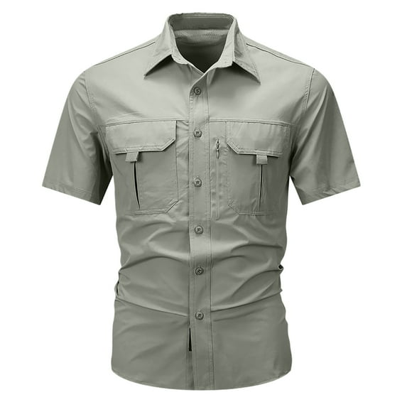 Afdoent Men's Shirts Male Summer Solid Color Outdoor Casual Style With Pocket Thin Short Sleeve Shirt Vacation Summer Beach Shirts