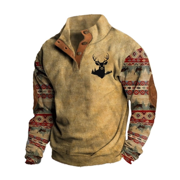 Afdoent Men's Sweatshirts Men's 3D Hot Printed Vertical Tie Buckle Long Sleeve Sweatshirt Fall Outwear