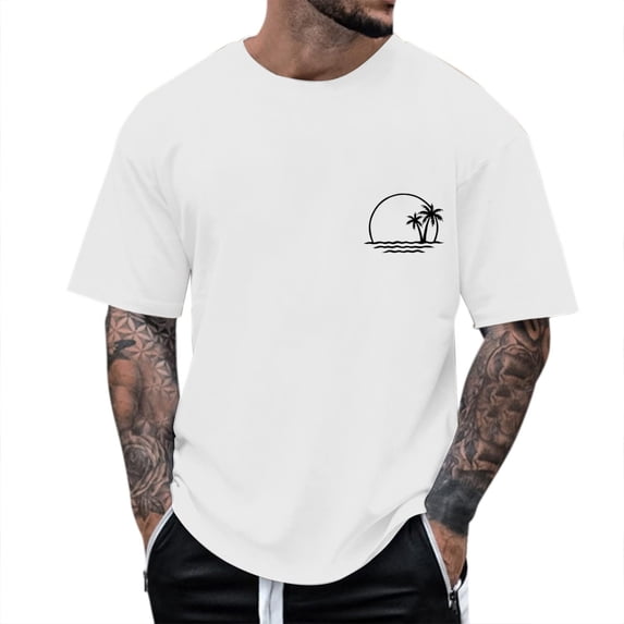 Afdoent Men's T-Shirts Letter Print Short Sleeve Crew Neck T-Shirt Floral Fashion Trend Summer Vintage Tops