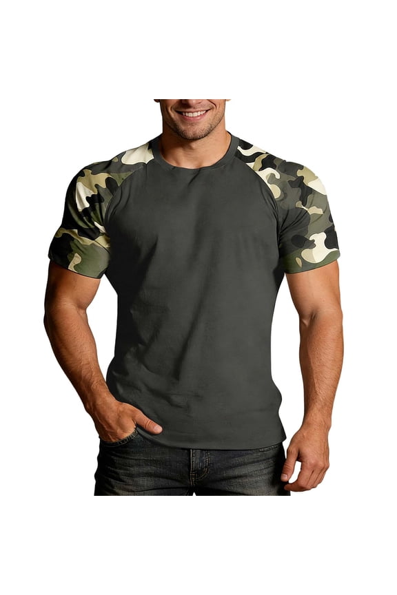 Men's T-Shirts Summer Camouflage Print Short Sleeve Tee Shirts For Casual Color Block Crewneck Top Lightweight Vintage Tops