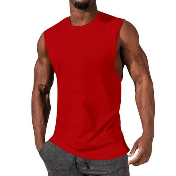 Afdoent Men's Tank Top Male Sleeveless Tank Tops Crewneck Solid Loose Fit Shirt Casual Streetwear