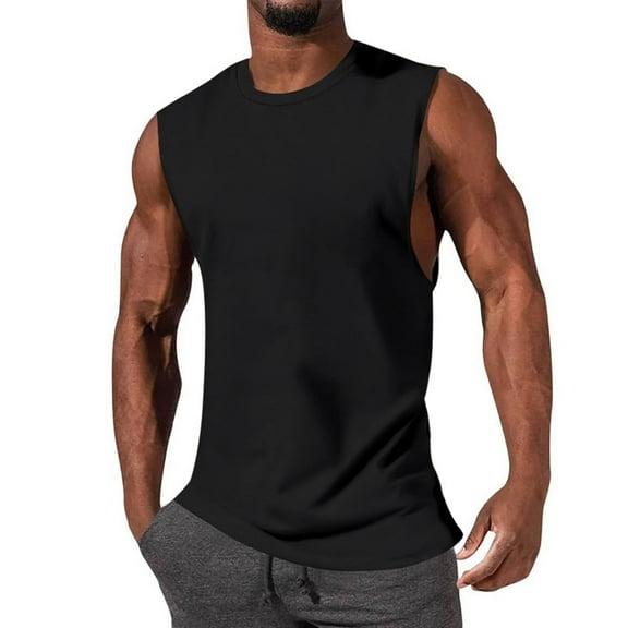 Afdoent Men's Tank Top Male Sleeveless Tank Tops Crewneck Solid Loose Fit Shirt Casual Streetwear