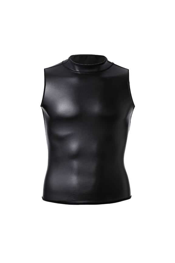 Men's Tank Top Male Slim Fit Stand Up Collar Leather Jacket Motorcycle Tough Guy Men's Pu Leather Vest Casual Streetwear