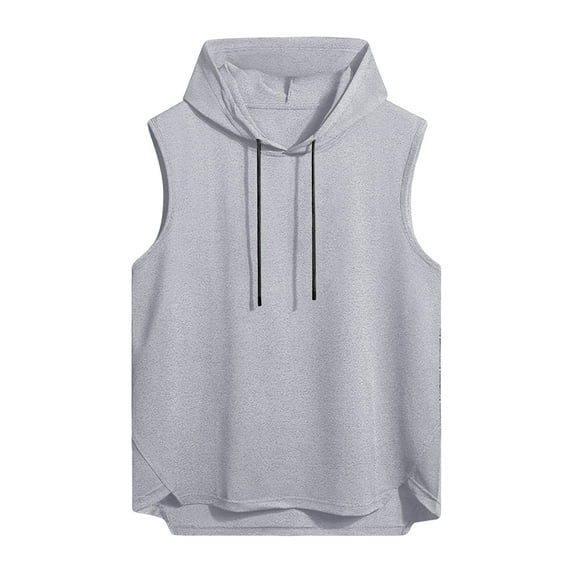Afdoent Men's Tank Top Male Solid Color Hooded Tops Casual Sports Loose Drawstrings Vests Casual Streetwear