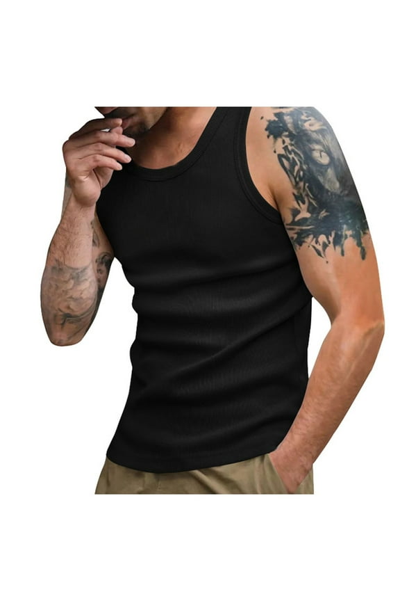 Men's Tank Top Male Summer Solid Color Slim Fit Sleeveless Thread Vest T Shirt Casual Outdoor Wear Base Shirt Men Casual Streetwear