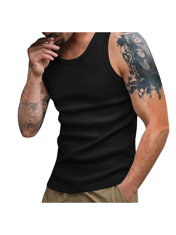 Men's Tank Top Male Summer Solid Color Slim Fit Sleeveless Thread Vest T Shirt Casual Outdoor Wear Base Shirt Men Casual Streetwear