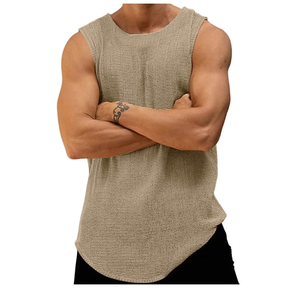 Afdoent Men's Tank Top Mens Summer Thin Knit Vest Casual Solid Color Knit Vest Comfortable