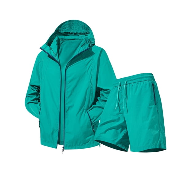 Afdoent Mens 2 Piece Sets Men's Outdoor Suit With Hood Summer Lightweight Comfortable Design For Outdoor Activities And Casual Wear Beach Clothes Classic