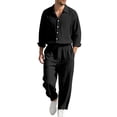 thumbnail image 1 of Afdoent Mens 2 Piece Sets Men's Solid Color Beach Thin Long Sleeved Shirt And Trousers Two Piece Suit Summer Beach Vacation Outfits, 1 of 4