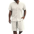 thumbnail image 1 of Afdoent Mens 2 Piece Sets Solid Color Jacquard Short Sleeved Shirt And Shorts Men Casual Loose Comfortable Business Trade Loose Trend Two Piece Set Beach Vacation Outfits, 1 of 6