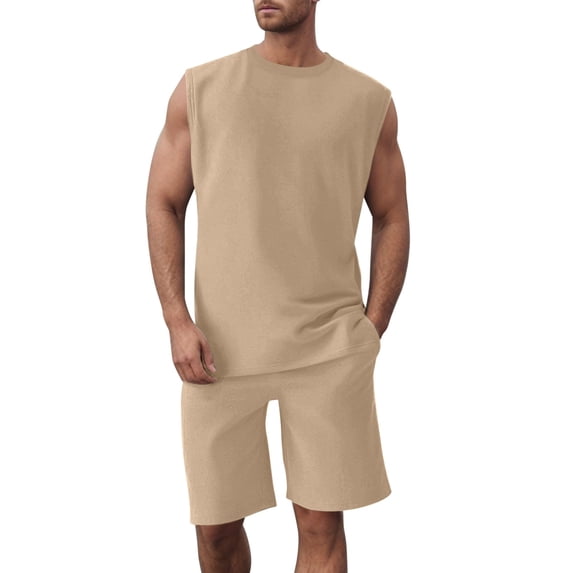 Afdoent Mens 2 Piece Sets Summer Knit Sleeveless Vest And Shorts Sports Casual Thin Top Solid Color Vest Two Piece Set Beach Clothes Classic