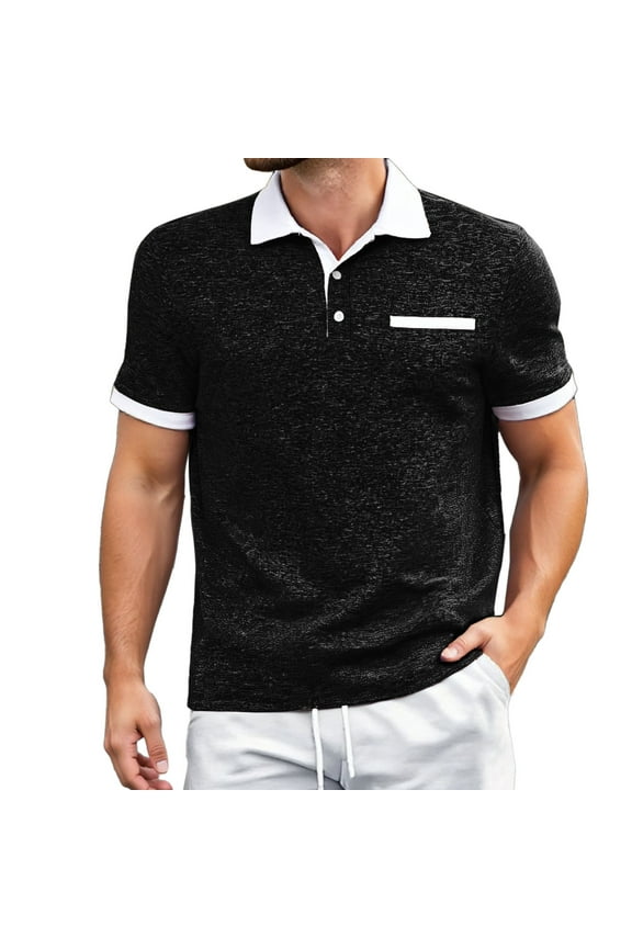 Mens Casual Polo Shirts Button Open Neck Pocket Male Casual Loose Comfortable Trendy Sports Lapel Short Sleeve Shirts For Men