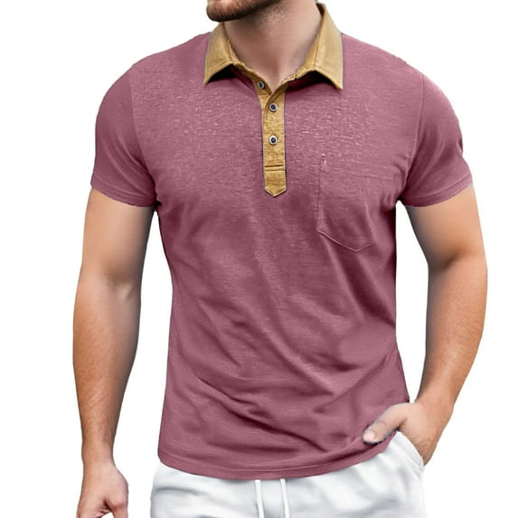 Afdoent Mens Casual Polo Shirts Color Block Button Open Neck Men Casual Loose Comfortable Business Sports Short Sleeve Shirts For Men