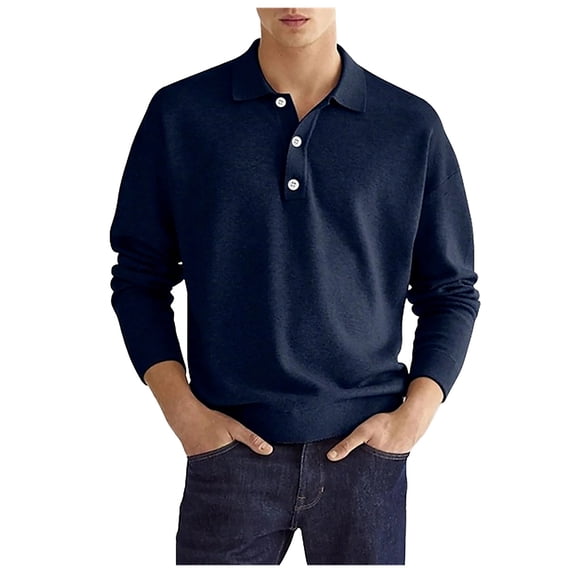 Afdoent Mens Casual Polo Shirts Male Fashion Casual Solid Color Button Long Sleeve Top Shirt Golf Shirts For Men Casual Lightweight Shirts For Men