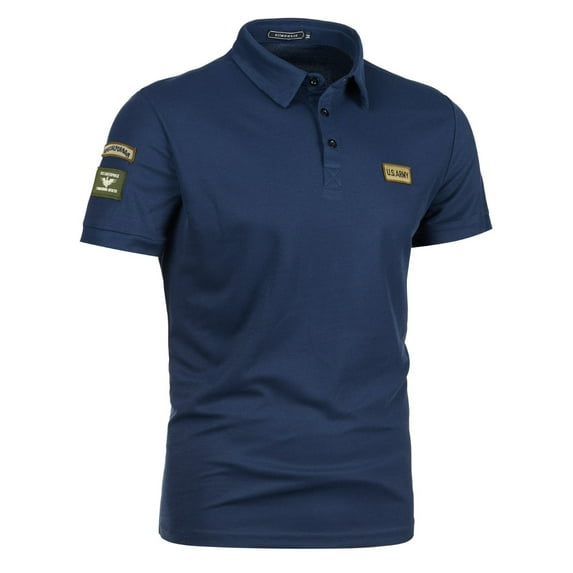 Afdoent Mens Casual Polo Shirts Male Solid Color Short Sleeve Top Button Lapel Tie Label Vintage Top Male Casual Polo Shirts Classic Shirts For Men