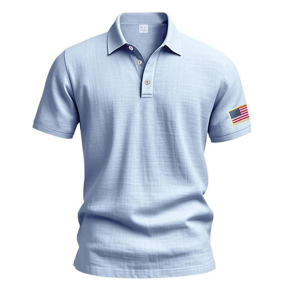 Afdoent Mens Casual Polo Shirts Male Summer Trend Linen Short Sleeve Shirt Embroidered Flag Shirts For Men