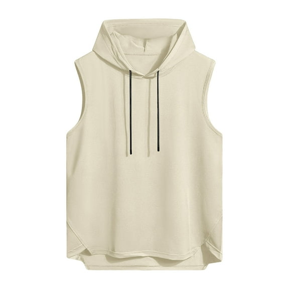Afdoent Mens Casual Tank Tops Men's Solid Color Hooded Tops Casual Sports Loose Drawstrings Vests Classic