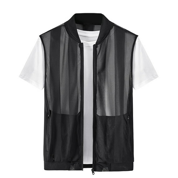 Afdoent Mens Casual Tank Tops Men's Summer Casual Lightweight Breathable Mesh Cycling Travel Zip Vest Streetwear