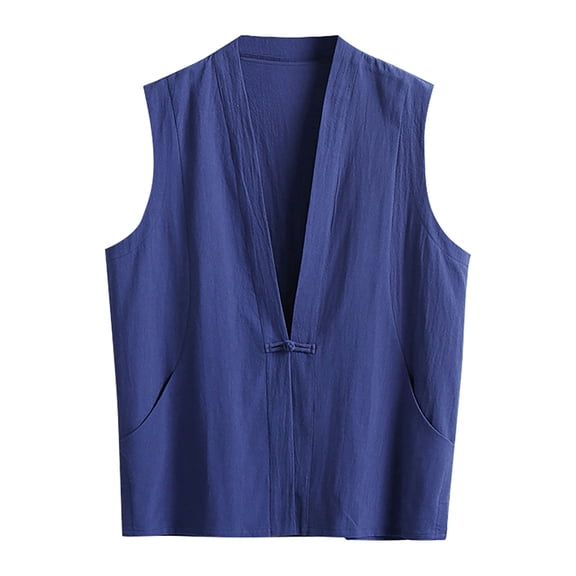 Afdoent Mens Casual Tank Tops Men's Summer Sleeveless Vest Linen Pan Buckle Vintage Blouse Classic