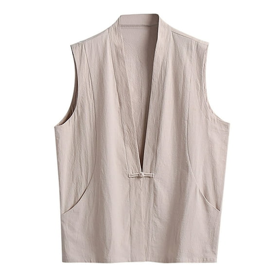 Afdoent Mens Casual Tank Tops Men's Summer Sleeveless Vest Linen Pan Buckle Vintage Blouse Streetwear